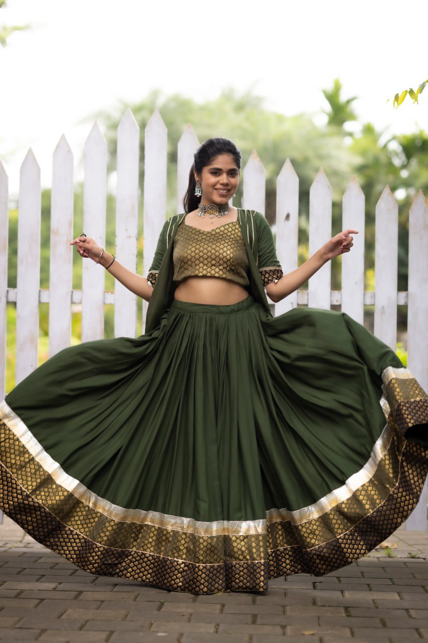 Mehendi Color Ready Made Fancy Lehenga Koti Sets