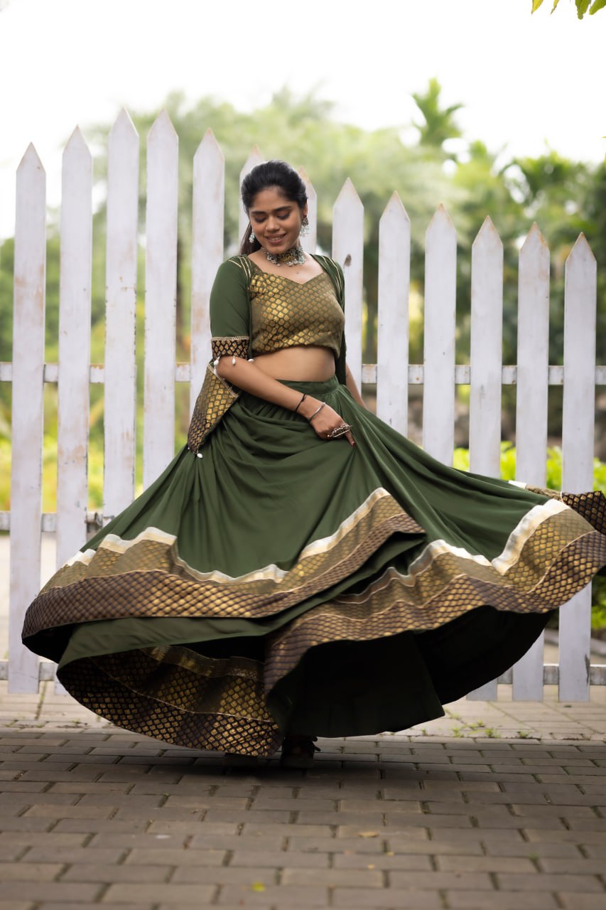 Mehendi Color Ready Made Fancy Lehenga Koti Sets
