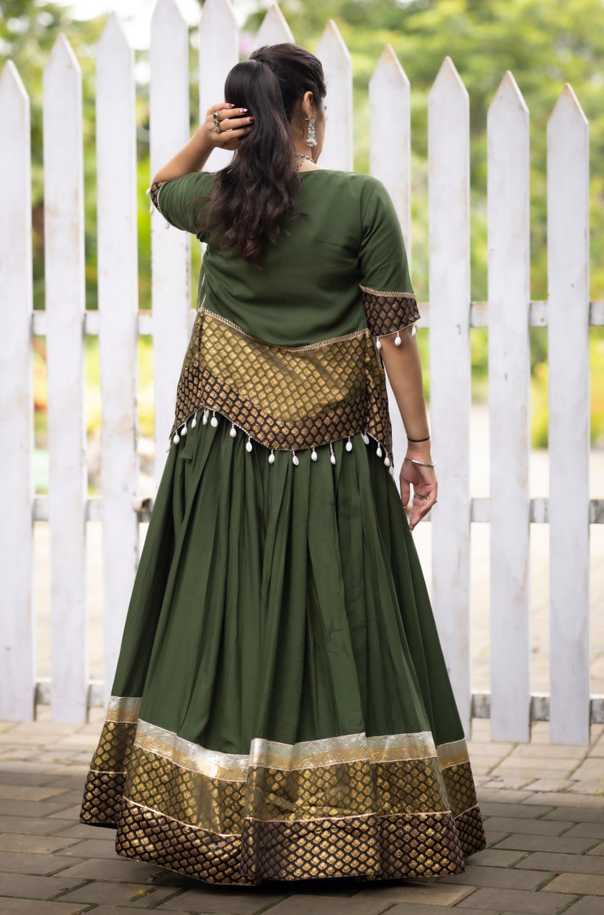 Mehendi Color Ready Made Fancy Lehenga Koti Sets