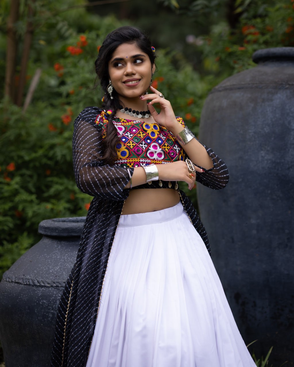 Navratri Special Embroidered Indo-Western Lehenga Set with Sheer Jacket