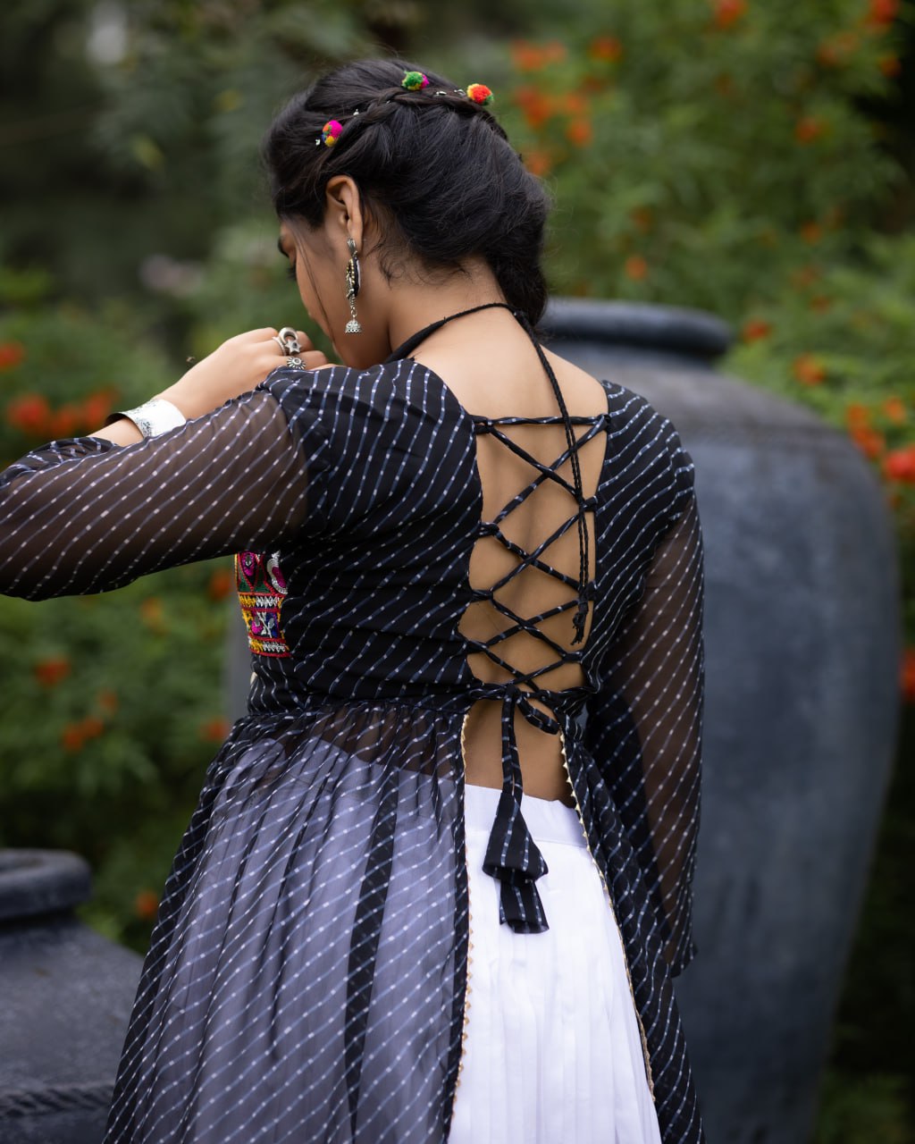 Navratri Special Embroidered Indo-Western Lehenga Set with Sheer Jacket