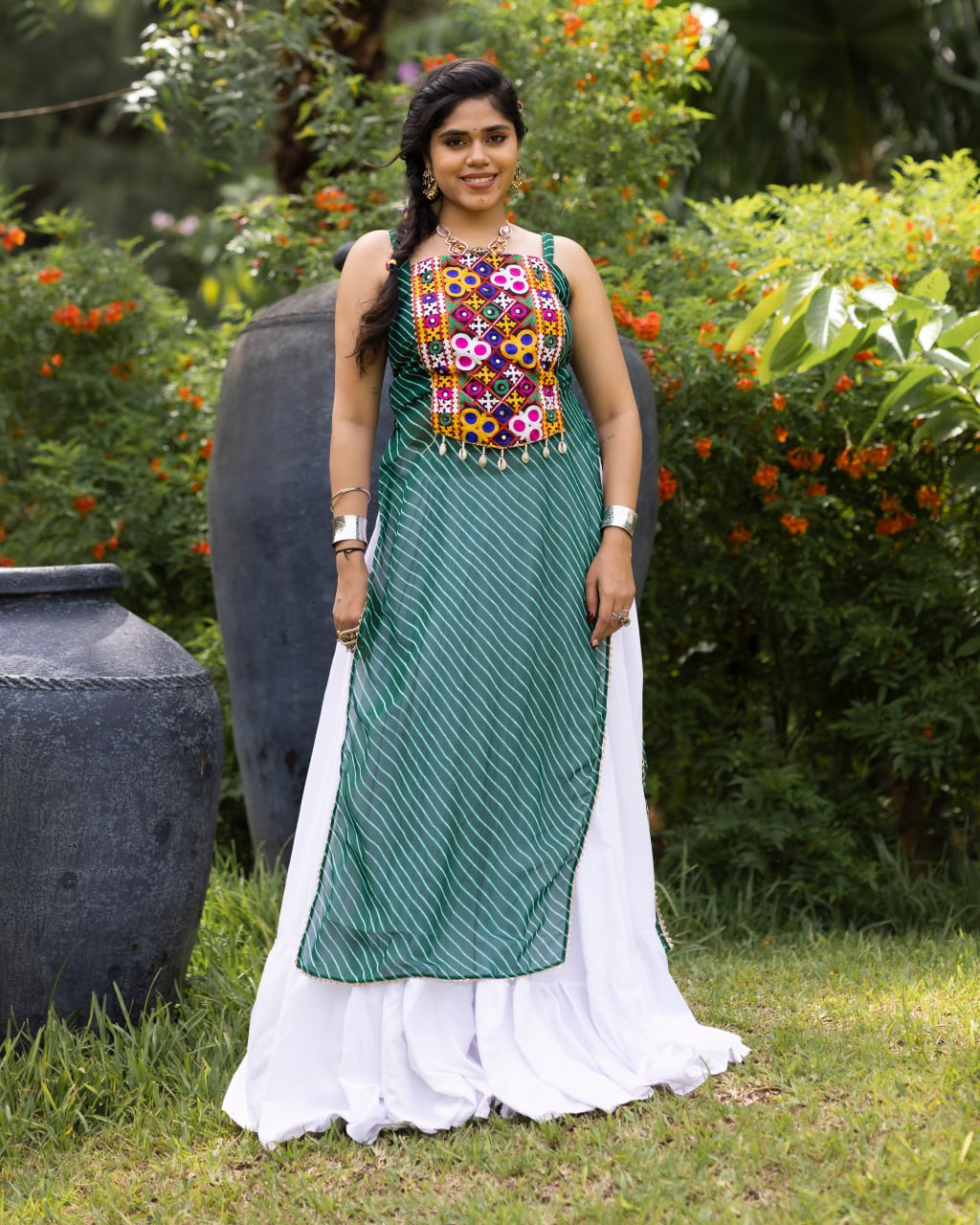 Navratri Special Embroidered Indo-Western Lehenga Set with Sheer Jacket