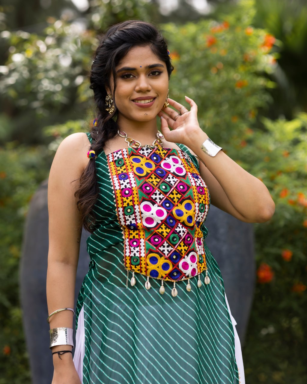 Navratri Special Embroidered Indo-Western Lehenga Set with Sheer Jacket