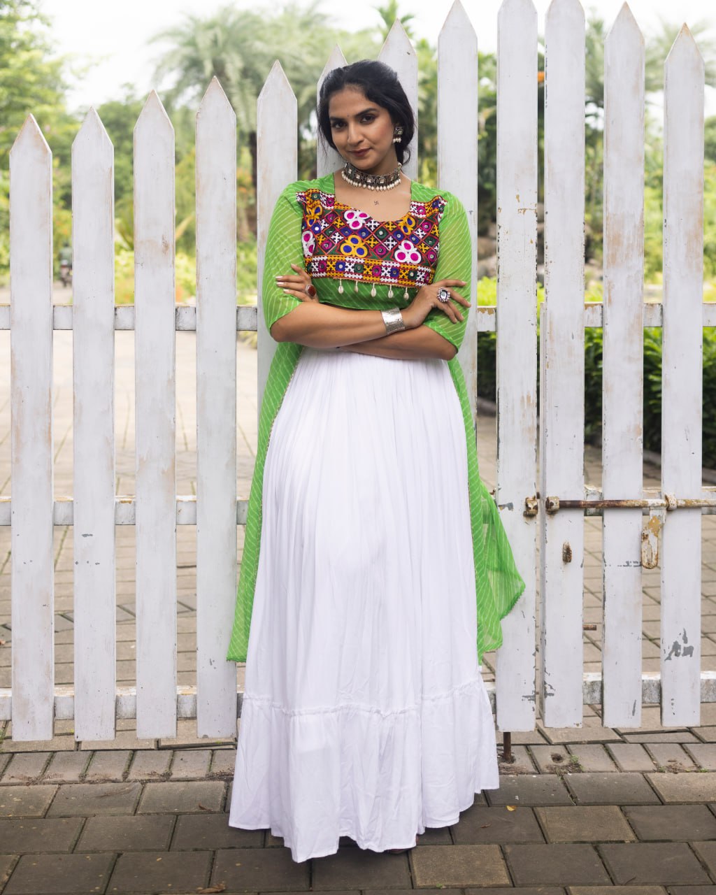 Navratri Special Embroidered Indo-Western Lehenga Set with Sheer Jacket