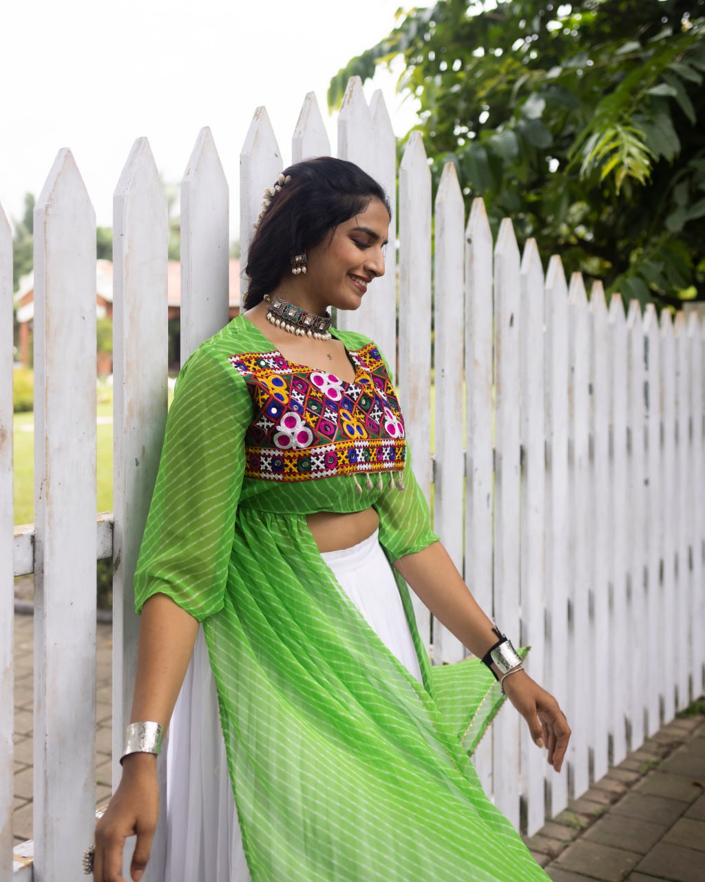 Navratri Special Embroidered Indo-Western Lehenga Set with Sheer Jacket