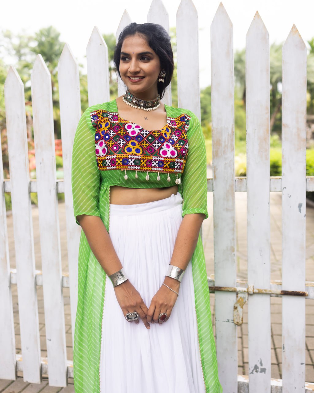 Navratri Special Embroidered Indo-Western Lehenga Set with Sheer Jacket
