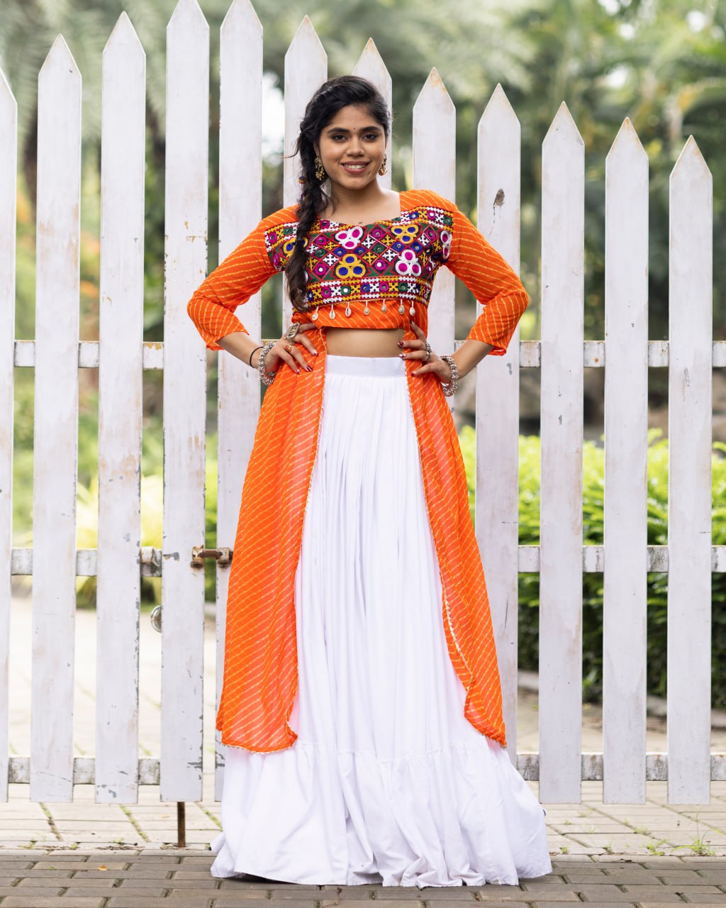 Navratri Special Embroidered Indo-Western Lehenga Set with Sheer Jacket