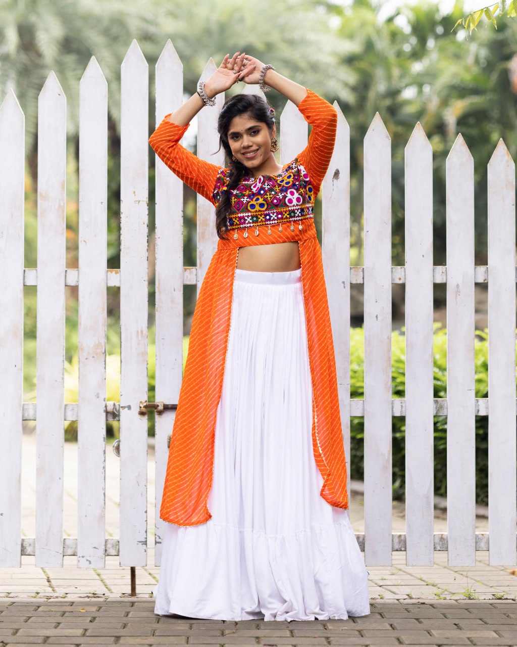 Navratri Special Embroidered Indo-Western Lehenga Set with Sheer Jacket