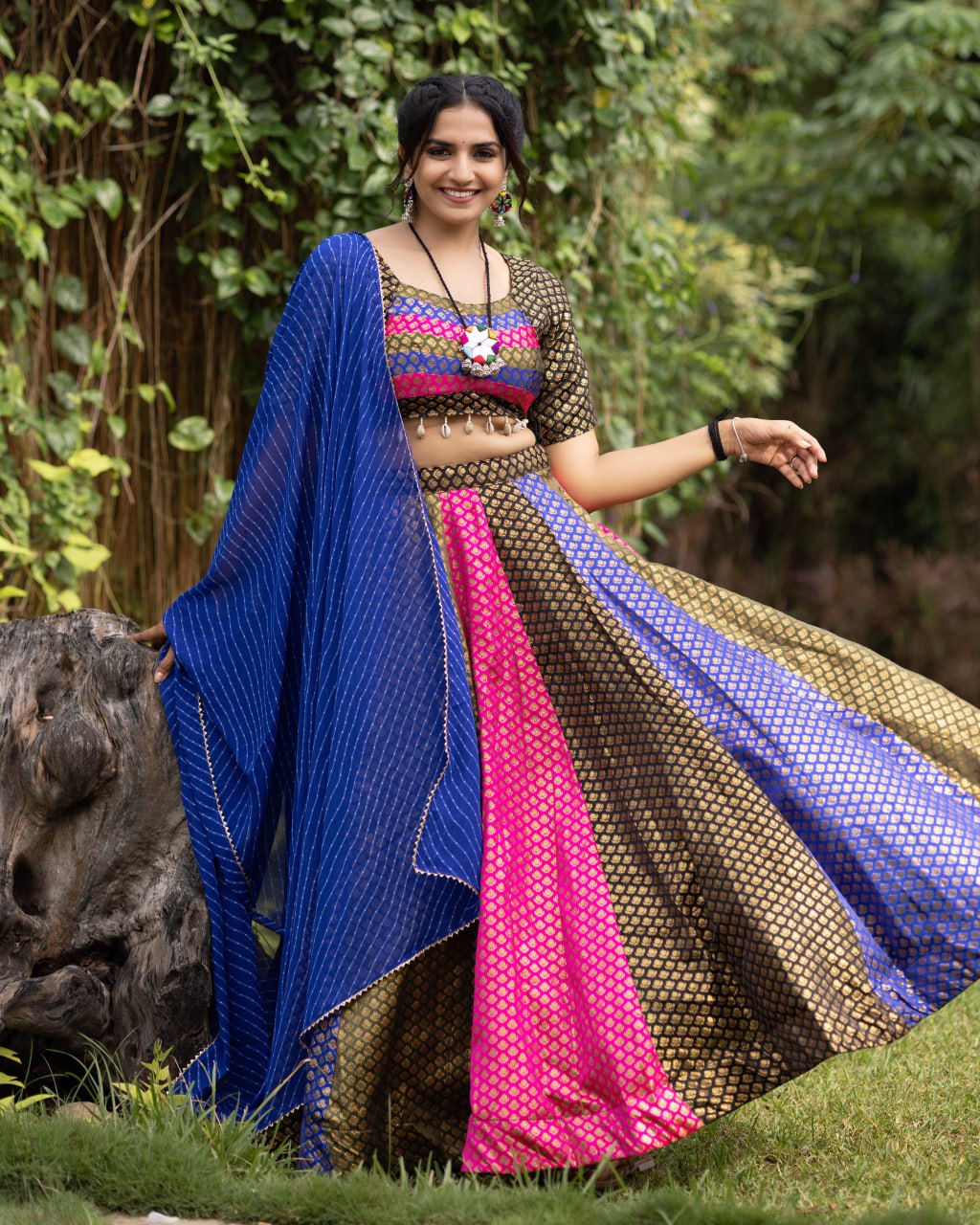 Multi Kali Jacquard Silk Weaving Lehenga Choli With Dupatta