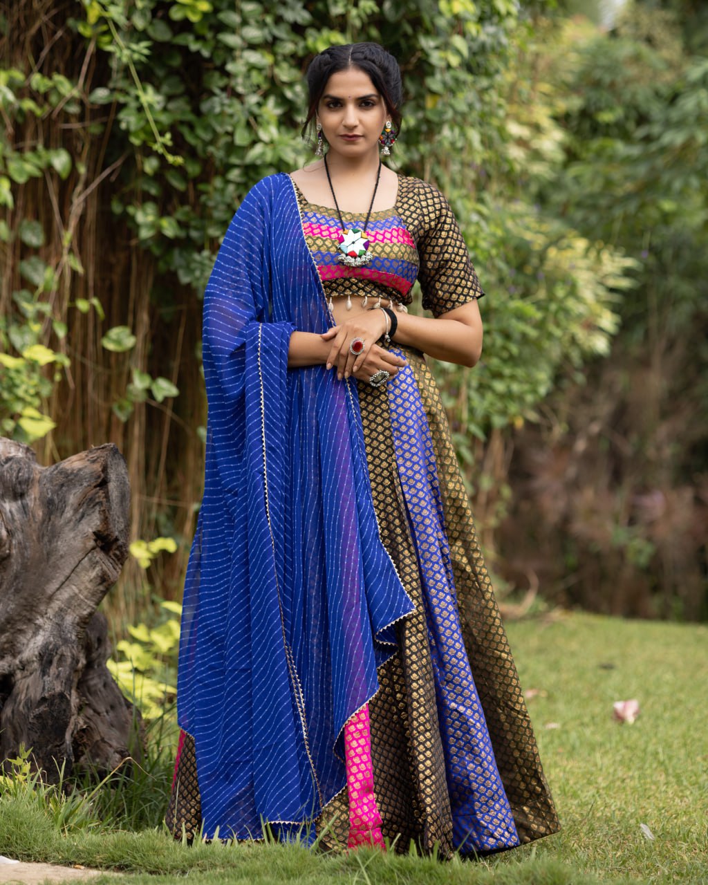 Multi Kali Jacquard Silk Weaving Lehenga Choli With Dupatta