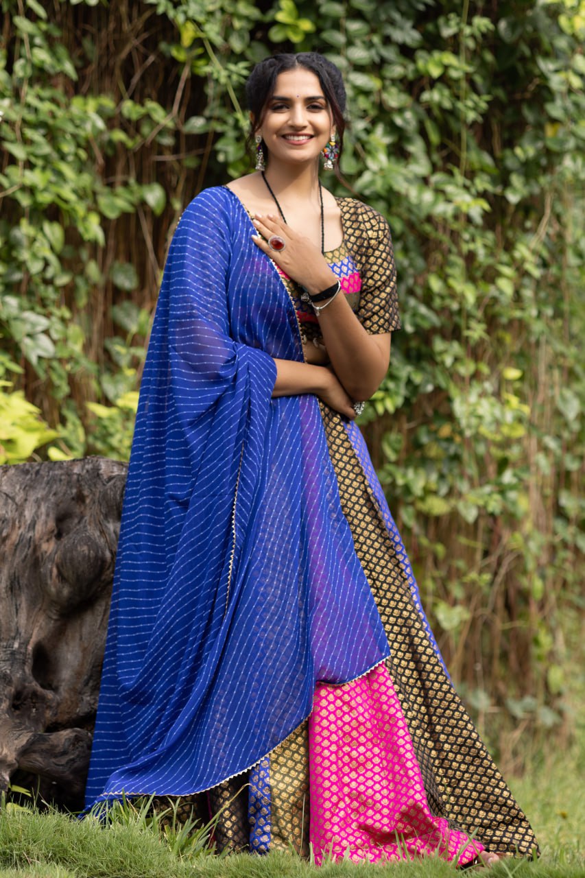 Multi Kali Jacquard Silk Weaving Lehenga Choli With Dupatta