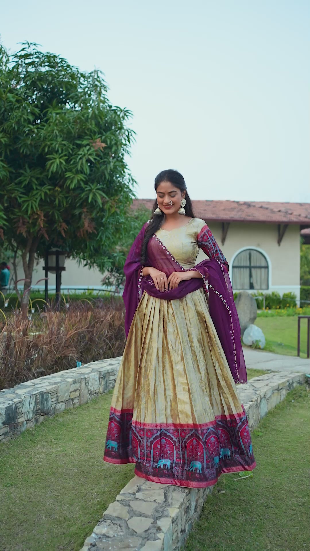 Cream Color Woven Design Lehenga Choli With Dupatta