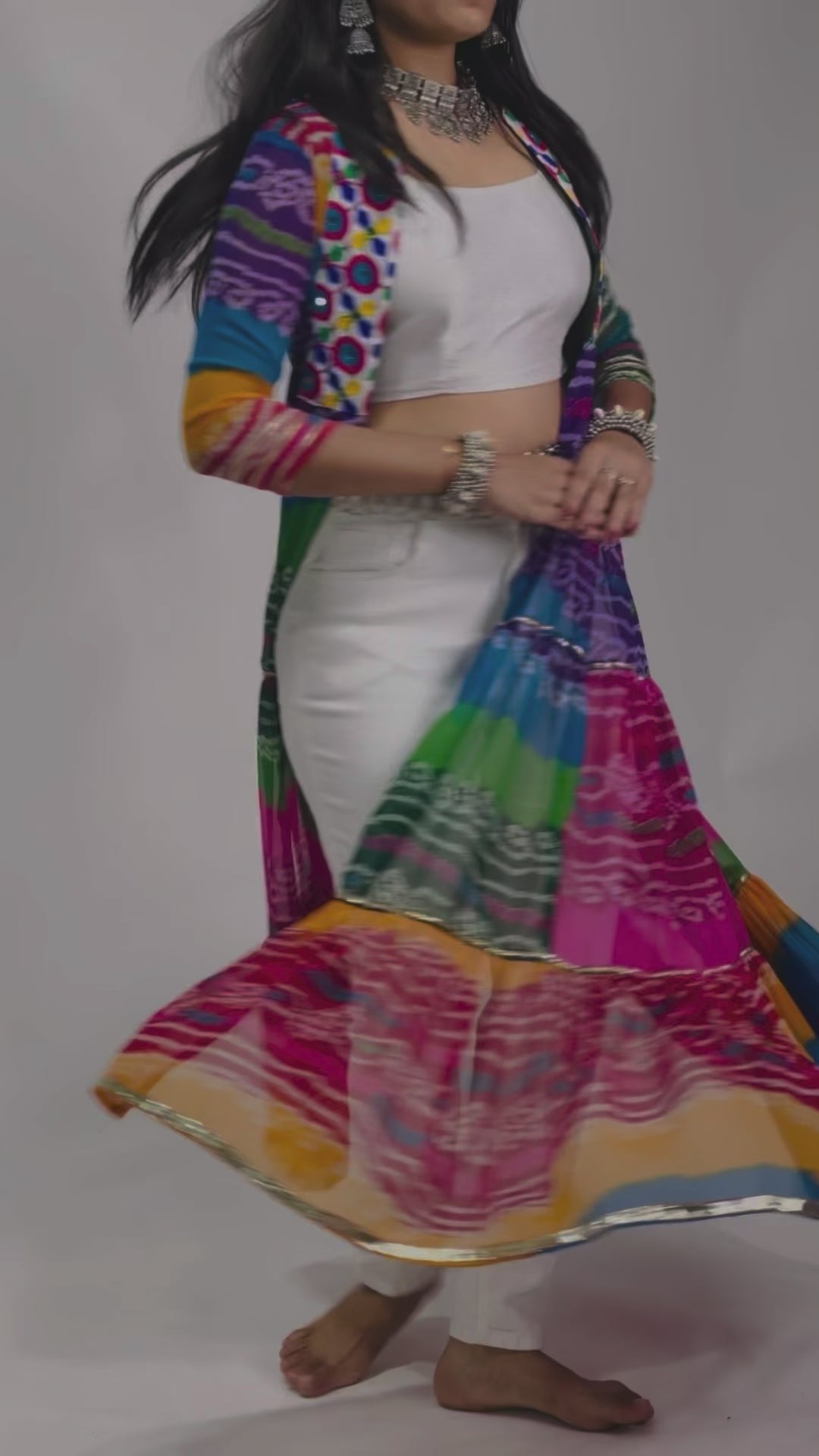 Multicolor Printed Long Shrug For Navratri