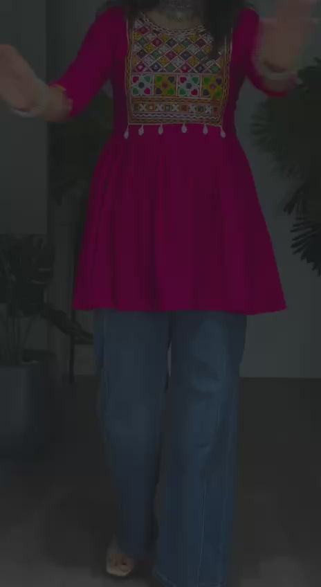 Kediya Mirror Work Stylish Kurti Navratri
