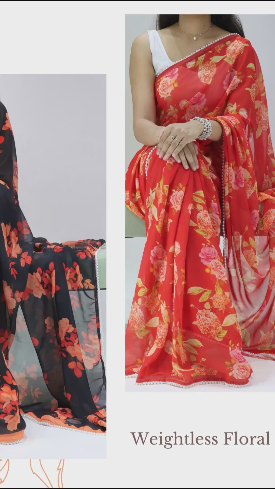 Weightless Printed Saree With Pearl Lace Border
