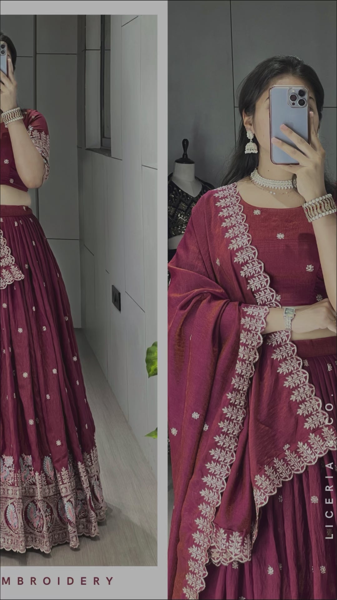 Burgandy Color Vichitraa Thread Embroidery Work Lehenga Choli