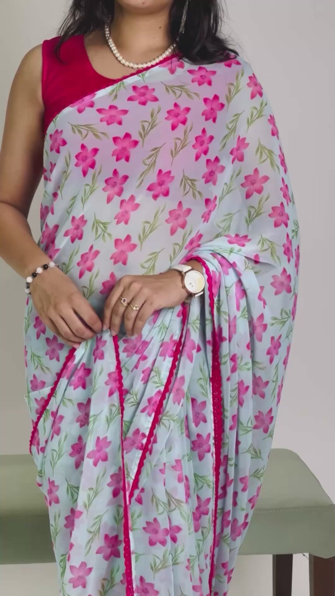 Beautiful All Over Floral Printed with Premium Lace Border Saree